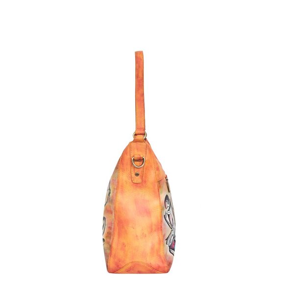 Ladies Hand-Painted Leather Orange Shoulder Tote Bag | Crossbody Sling Bag - Picture 7 of 9